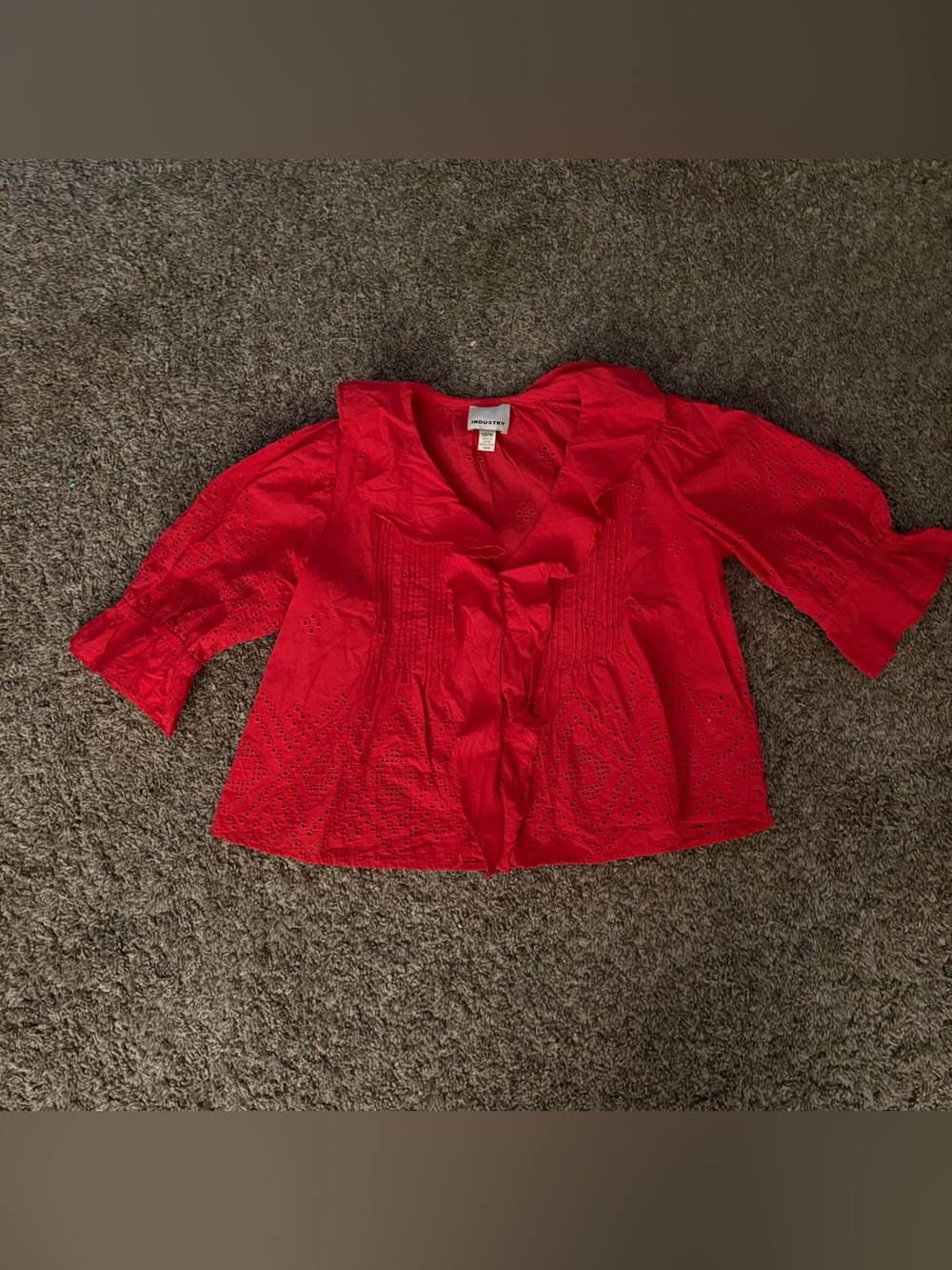 Industry Bright Red Eyelet Peasant Blouse